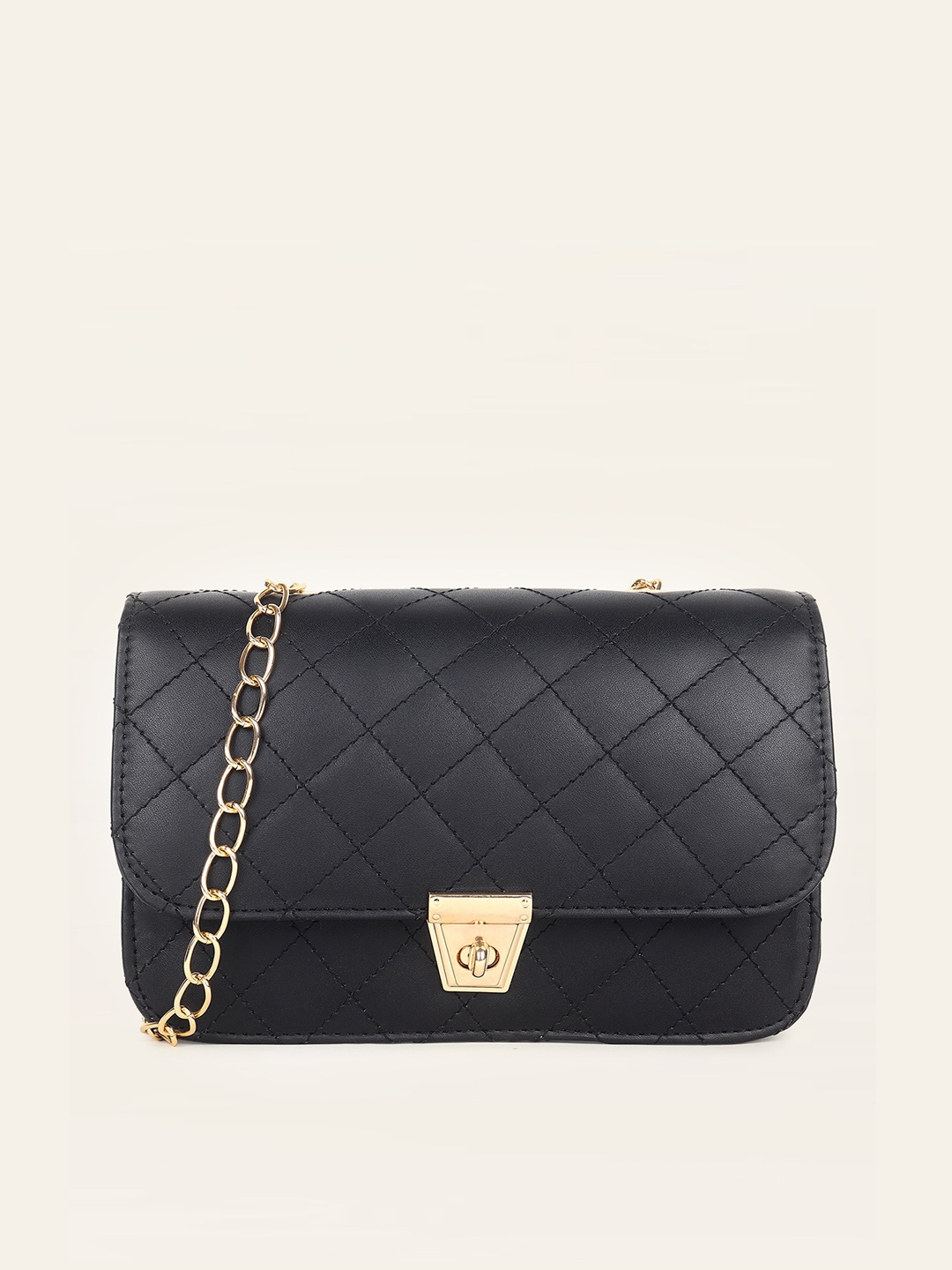 

DressBerry Black Quilted Structured Sling Bag