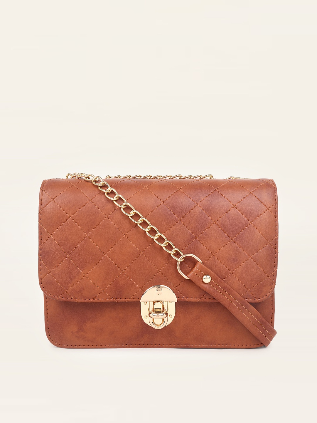 

DressBerry Tan Quilted Structured Sling Bag