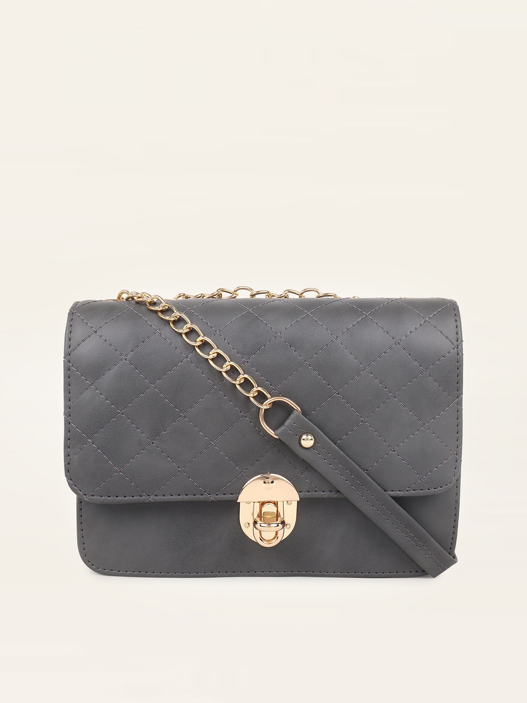 

DressBerry Textured Quilted Structured Sling Bag, Grey