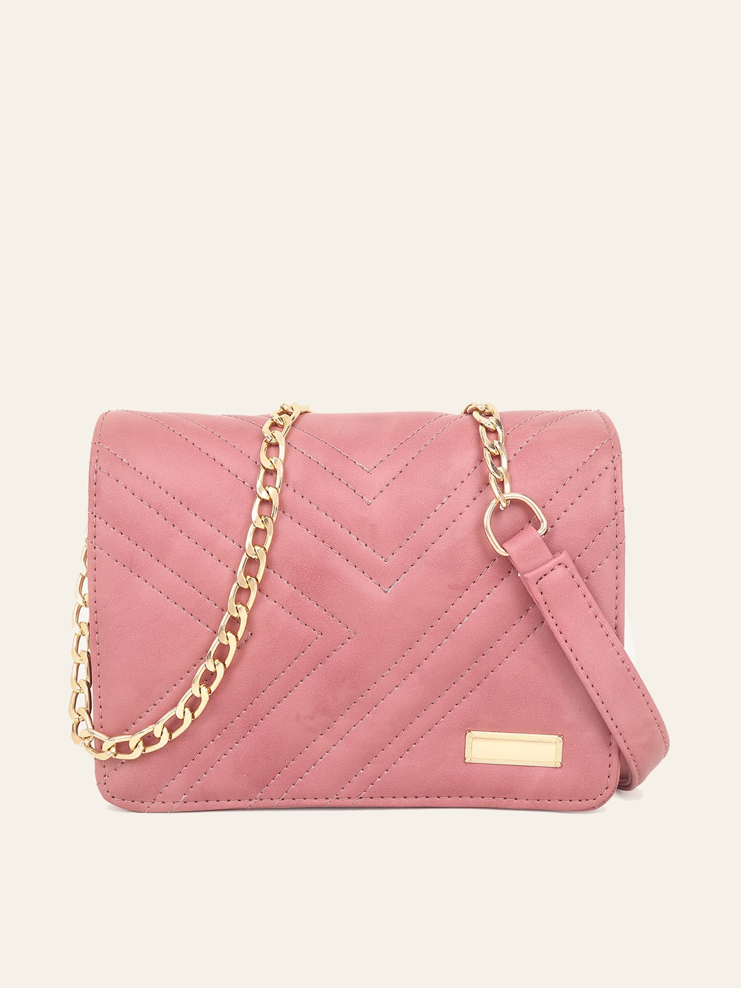 

DressBerry Textured Quilted Structured Sling Bag, Pink