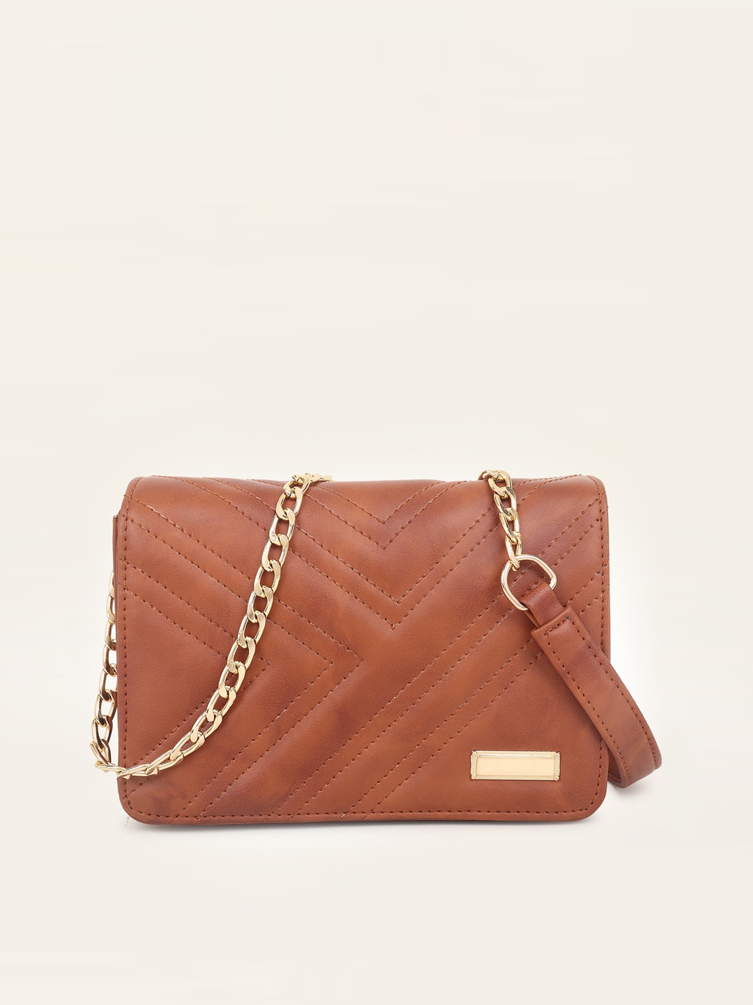 

DressBerry Tan Quilted Structured Sling Bag