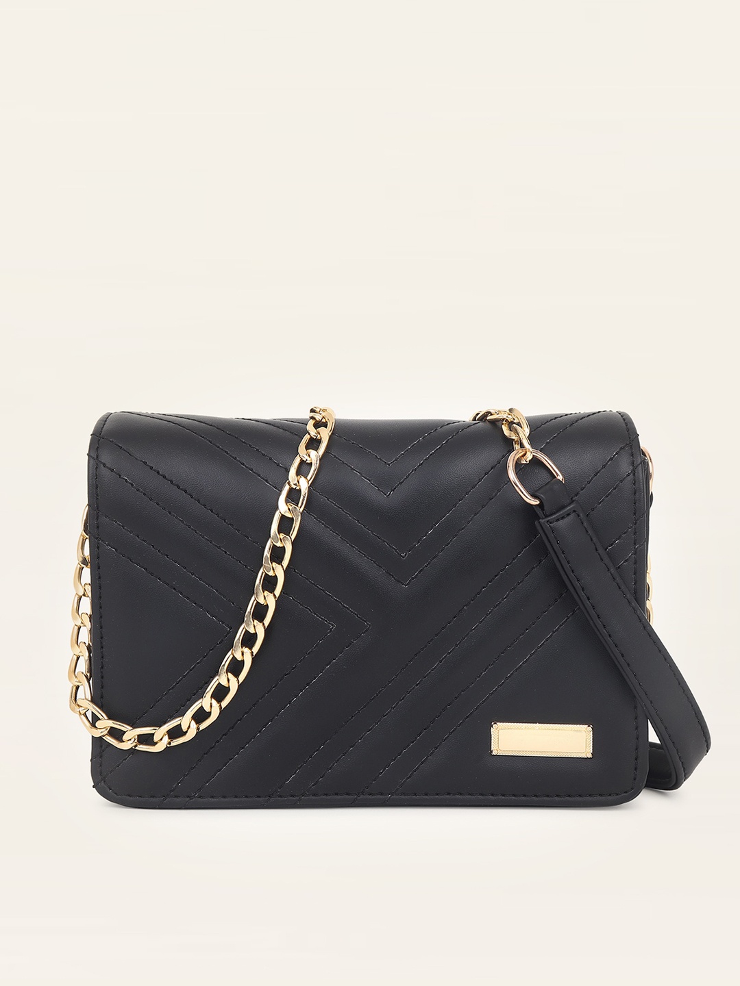 

DressBerry Textured Quilted Structured Sling Bag, Black