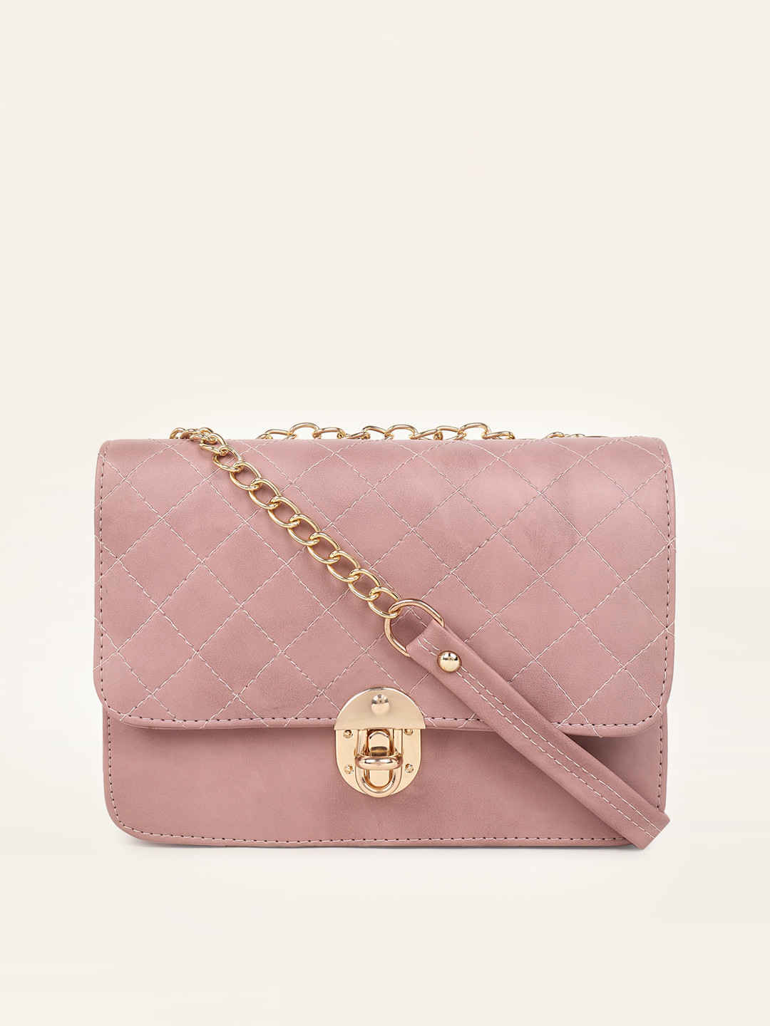 

DressBerry Textured Quilted Structured Sling Bag, Pink