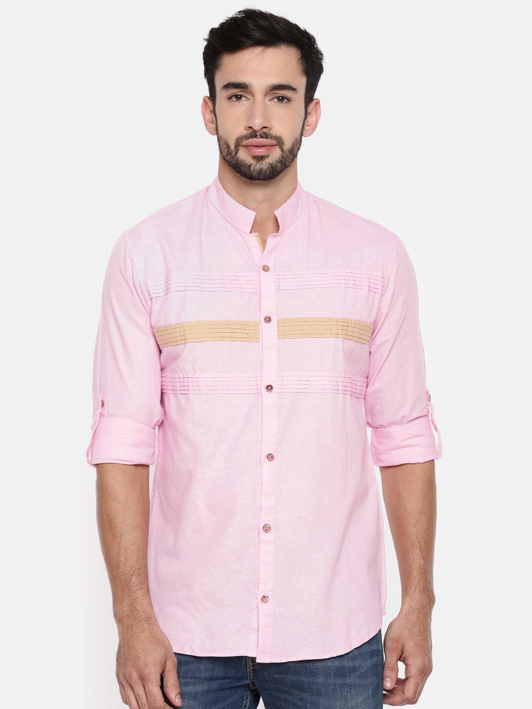 

Freehand by The Indian Garage Co Men Pink Slim Fit Striped Casual Shirt