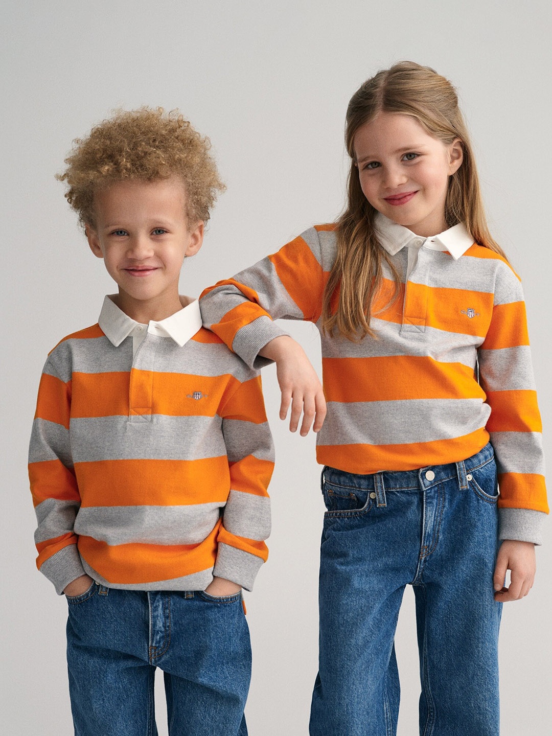 

GANT Kids Striped Polo Collar Pure Cotton T-shirt, Orange