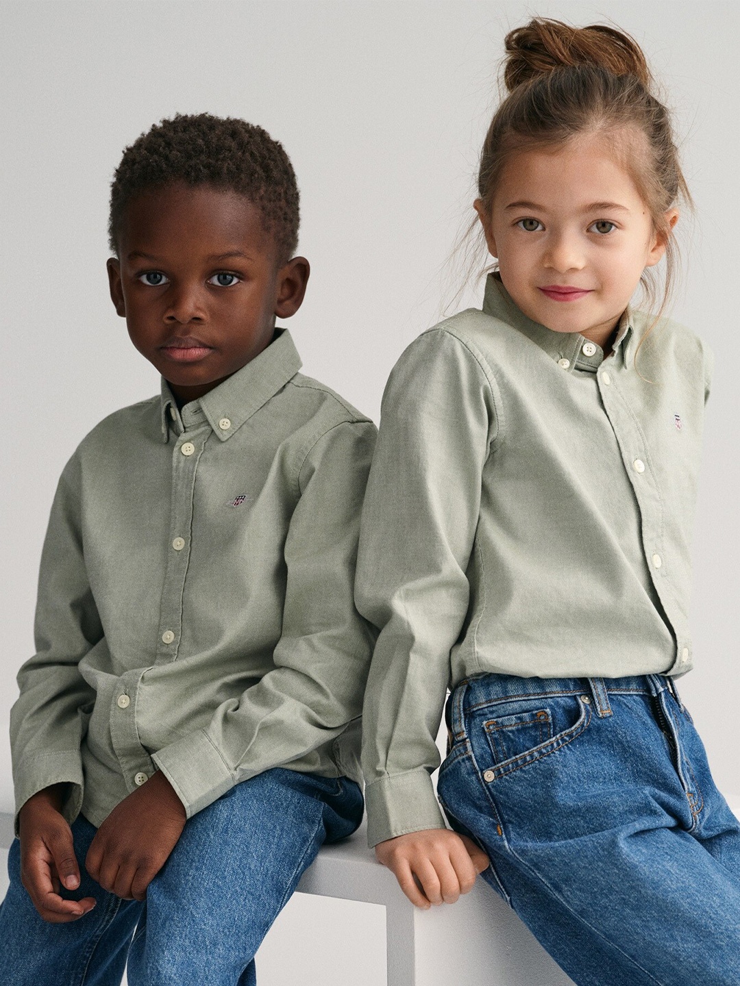 

GANT Unisex Kids Button-Down Collar Casual Cotton Shirt, Green