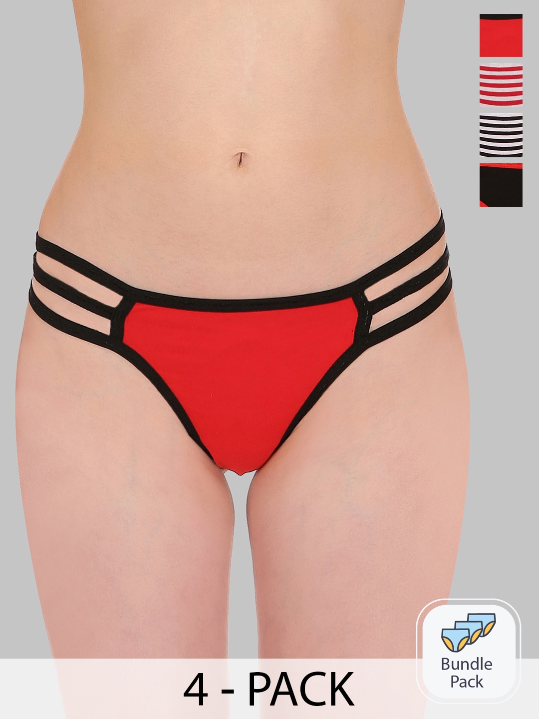 

SELFCARE Pack Of 4 Low-Rise Anti-Odour Pure Cotton Thong Honeymoon Briefs, Red