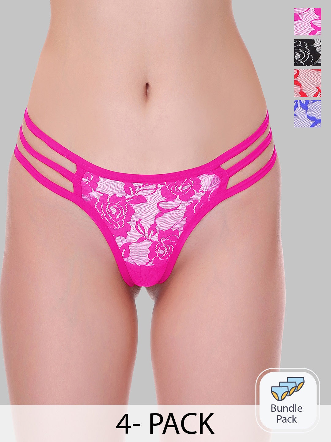 

SELFCARE Women Pack Of 4 Self Design Pure Cotton Anti-Odour Thong Honeymoon Briefs, Red
