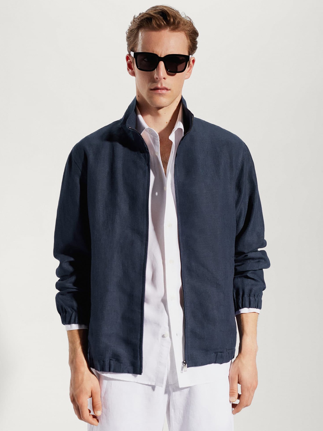 

MANGO MAN Pure Linen Tailored Jacket, Navy blue