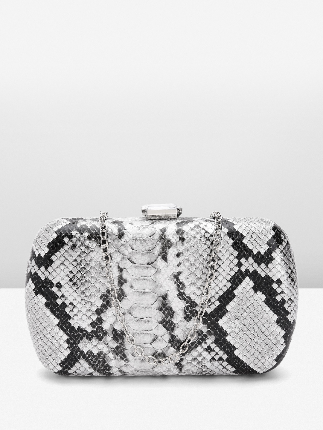 

Lino Perros Women Snake Skin Printed Box Clutch with Sheen Effect, Grey