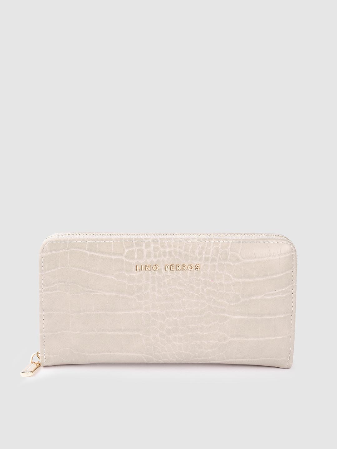 

Lino Perros Women Croc Textured Zip Around Wallet, Beige