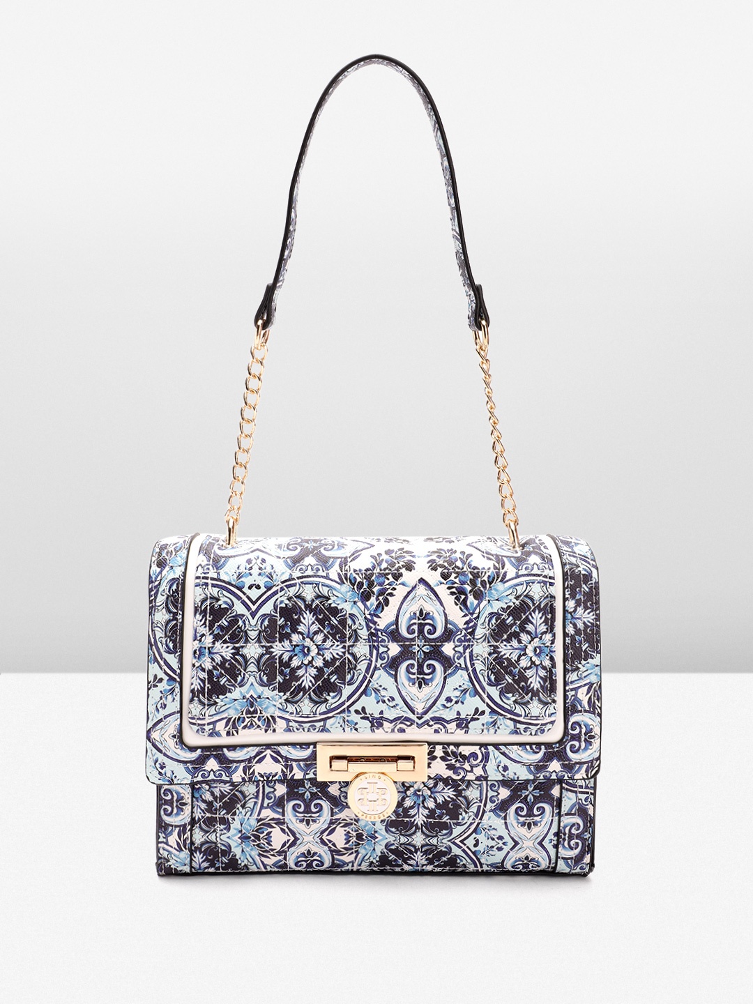 

Lino Perros Floral Printed Structured Shoulder Bag with Quilted Detail, Blue