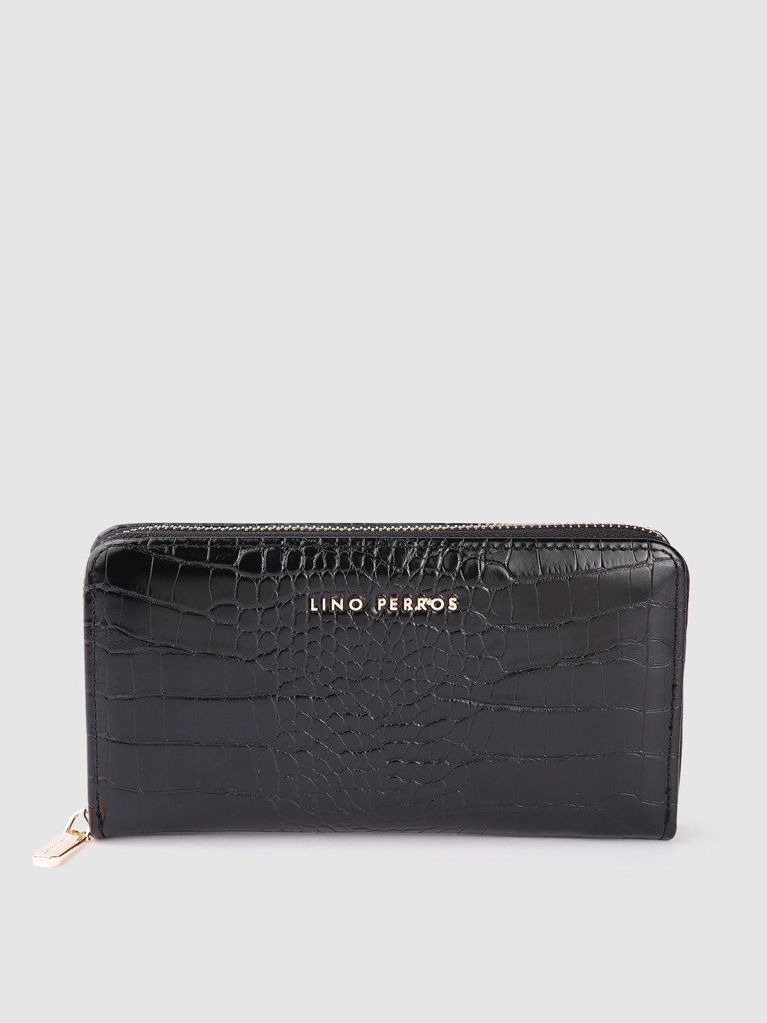 

Lino Perros Women Croc Textured Zip Around Wallet, Black