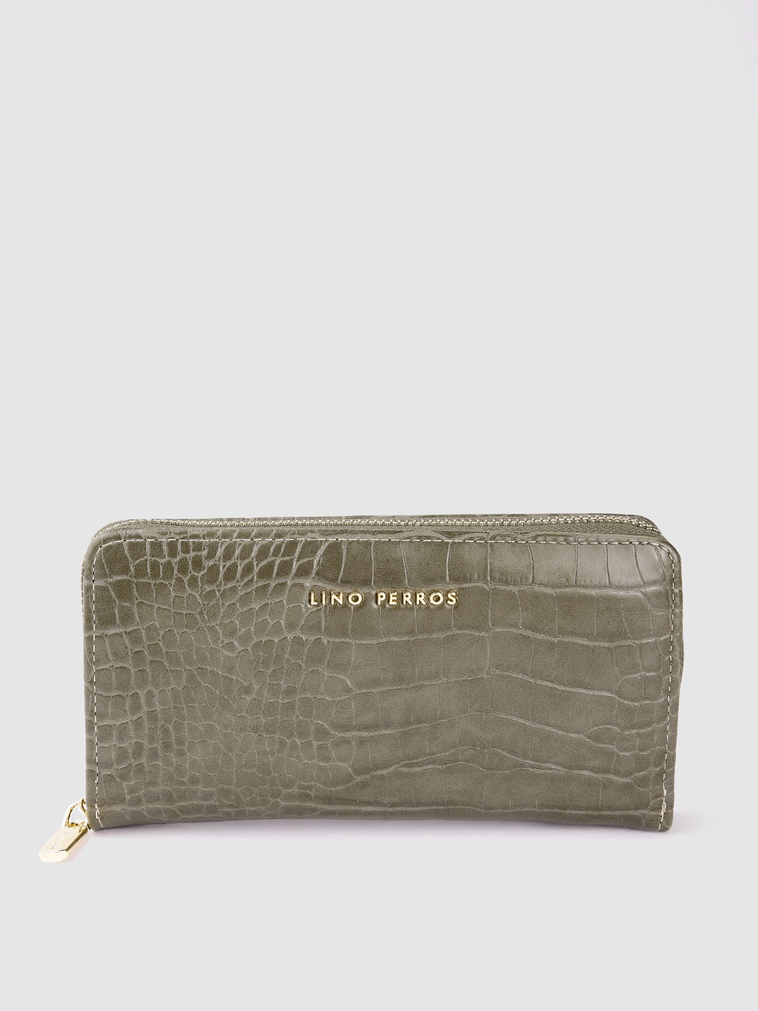 

Lino Perros Women Croc Textured Zip Around Wallet, Olive