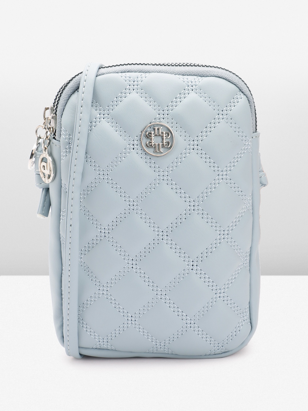 

Lino Perros Women Geometric Textured Structured Sling Bag with Quilted Detail, Blue