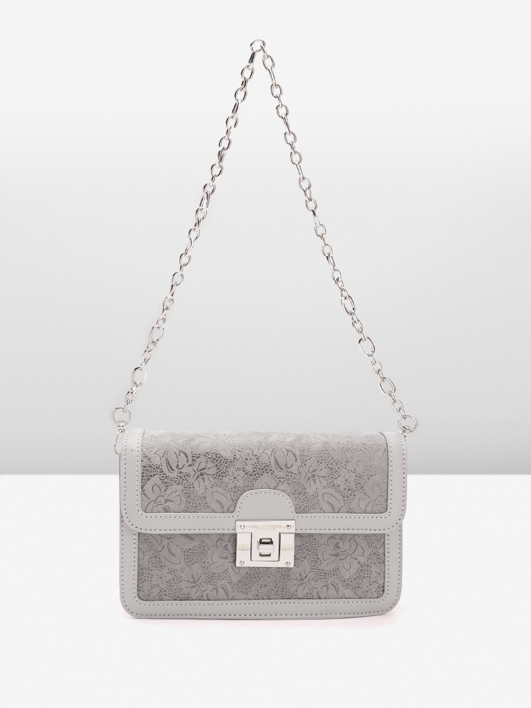 

Lino Perros Grey Floral Printed Structured Shoulder Bag