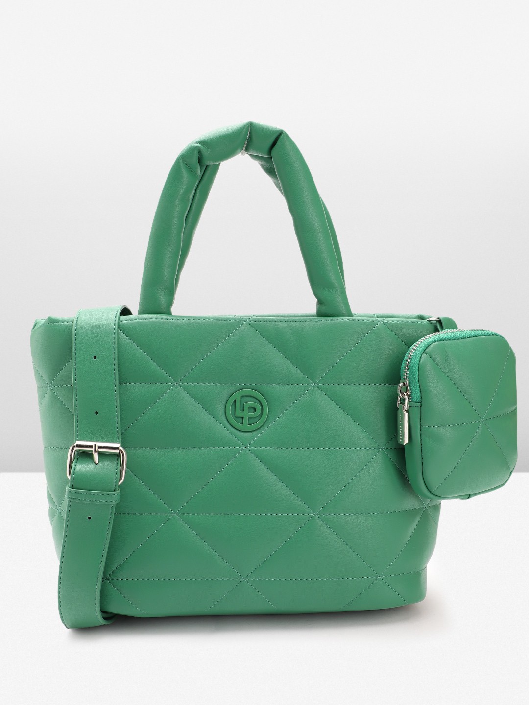 

Lino Perros Structured Handheld Bag with Quilted Detail, Green