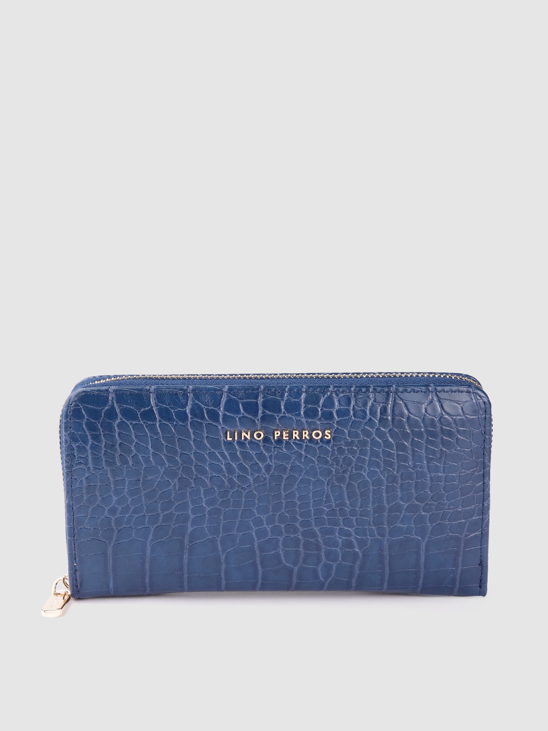 

Lino Perros Women Croc Textured Zip Around Wallet, Navy blue