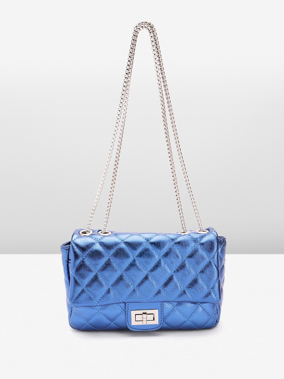

Lino Perros Structured Shoulder Bag with Quilted Detail, Blue
