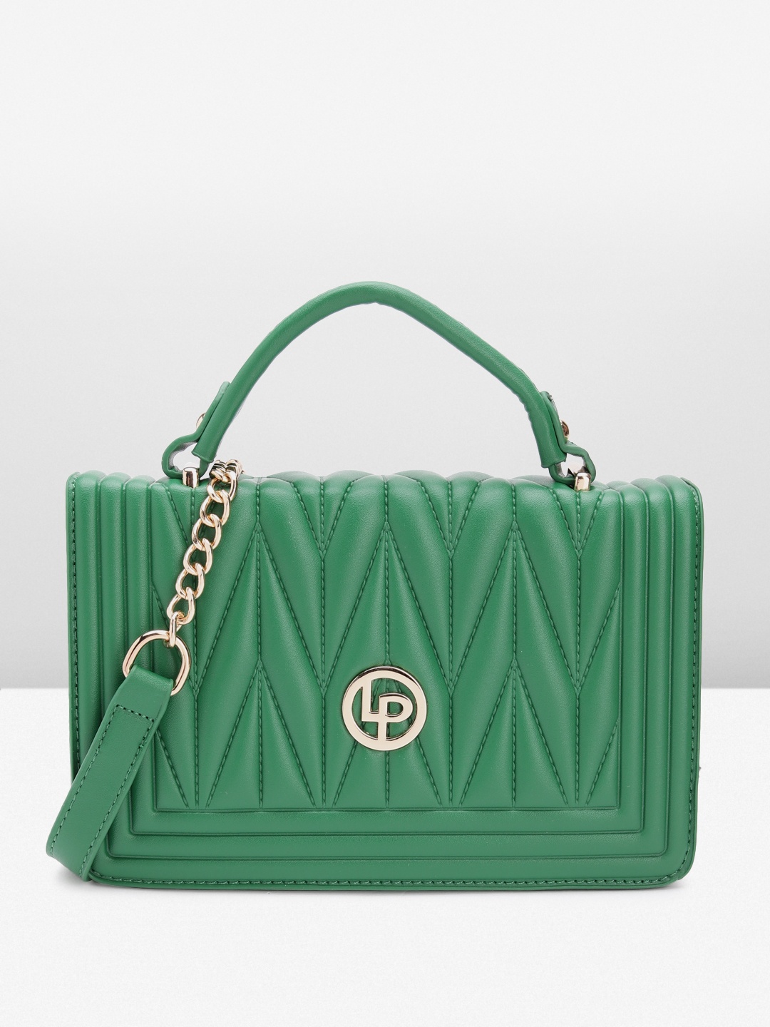 

Lino Perros Women Quilted Textured Structured Satchel Bag, Green