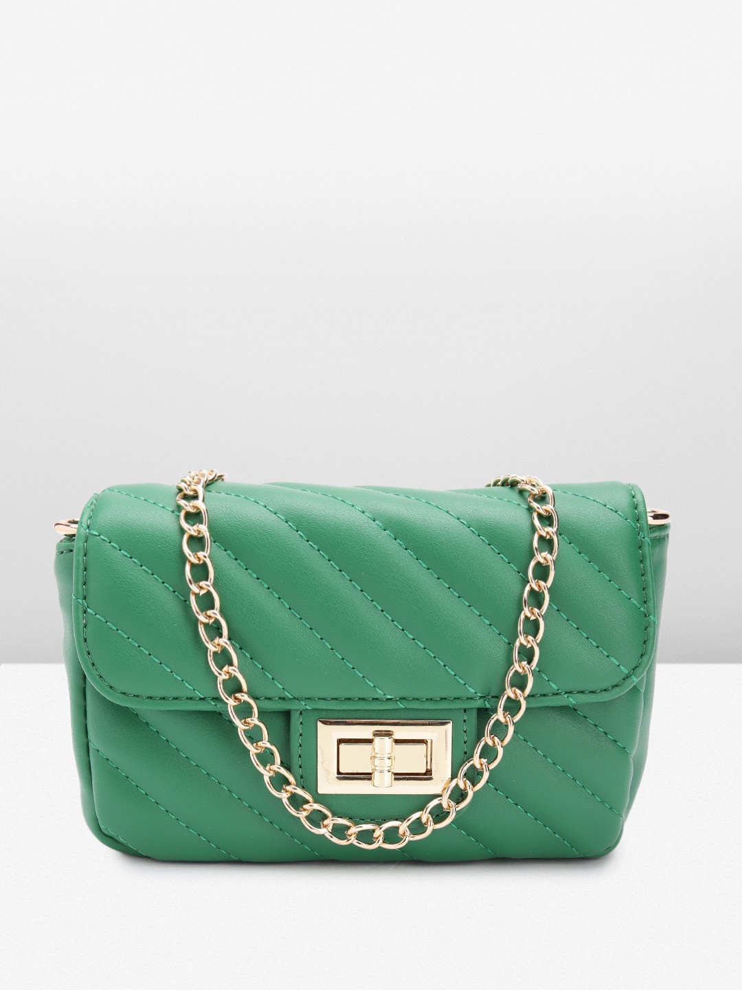 

Lino Perros Structured Sling Bag with Quilted Detail, Green