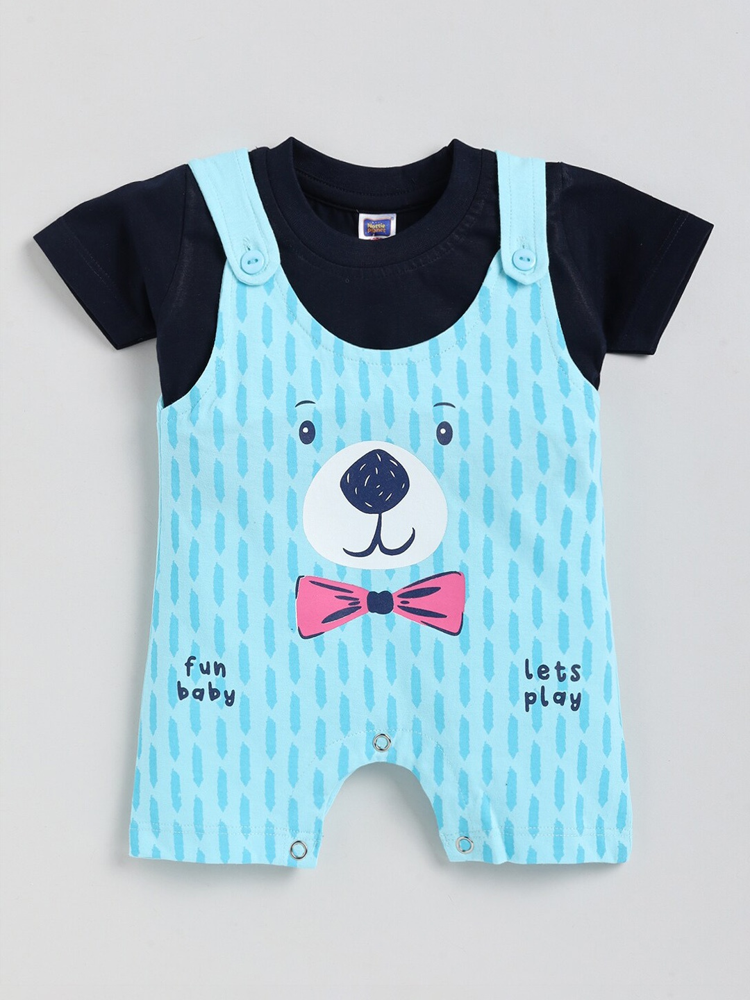 

Nottie Planet Infants Printed Pure Cotton Rompers With T-Shirt, Blue
