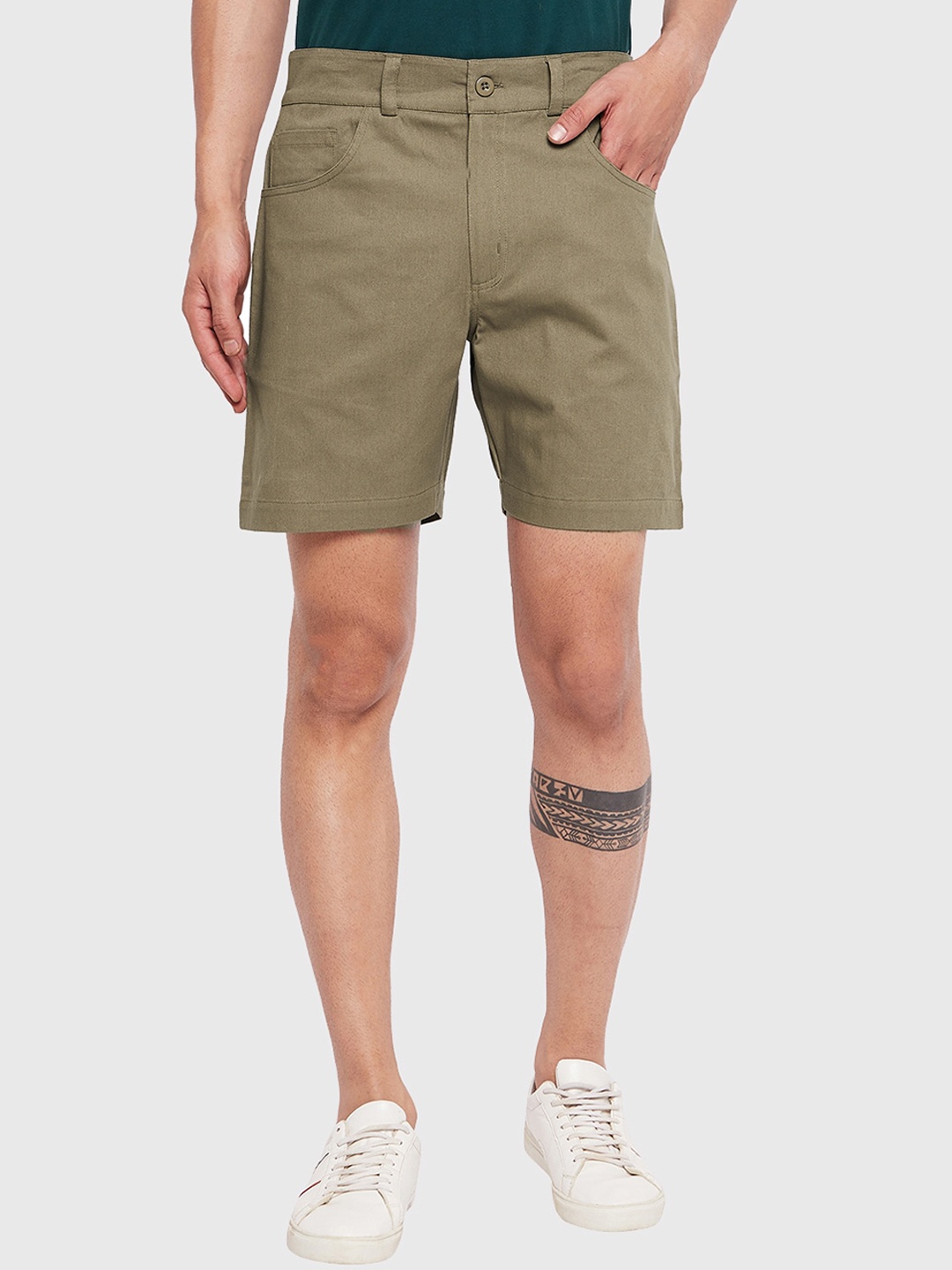 

CHILL WINSTON Men Mid Rise Cotton Chino Shorts, Olive