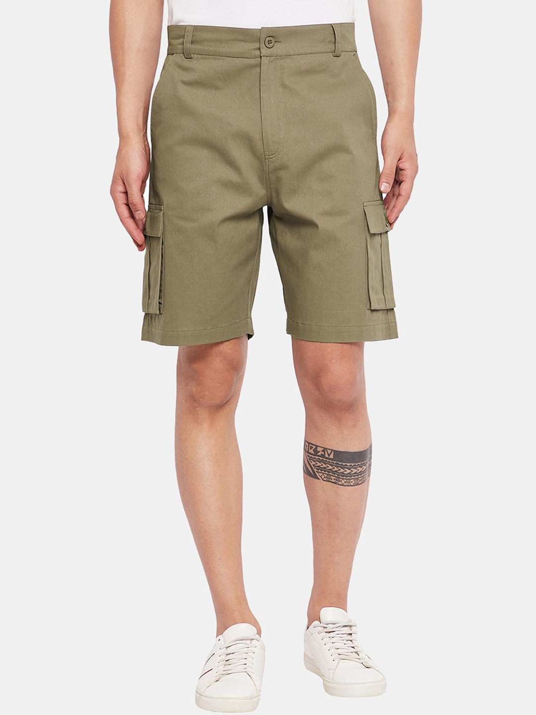 

CHILL WINSTON Men Mid Rise Cotton Cargo Shorts, Olive