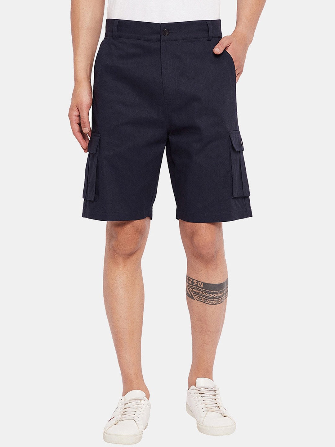 

CHILL WINSTON Men Mid Rise Cotton Cargo Shorts, Navy blue