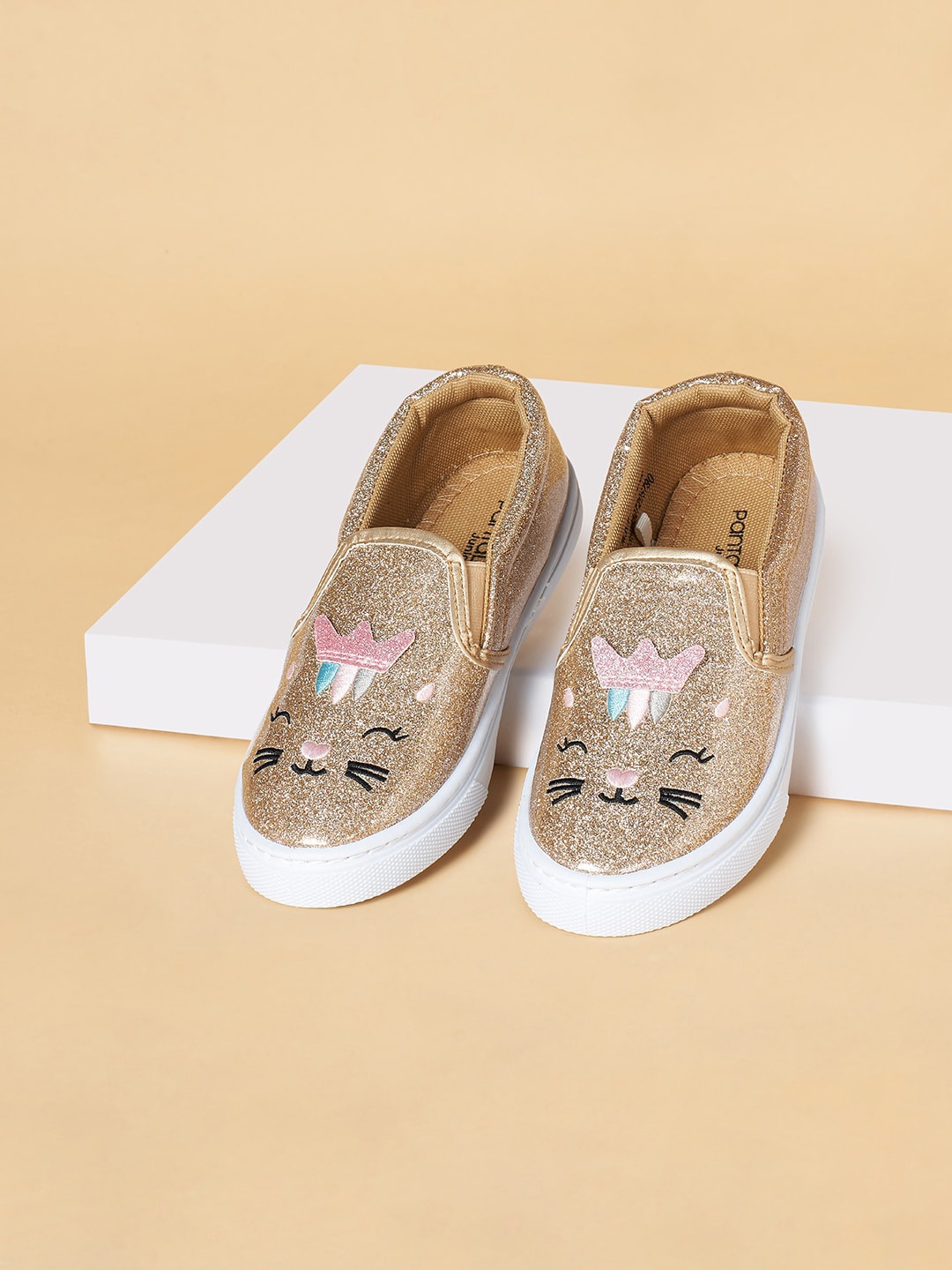 

Pantaloons Junior Girls Embellished Slip-On Sneakers, Gold