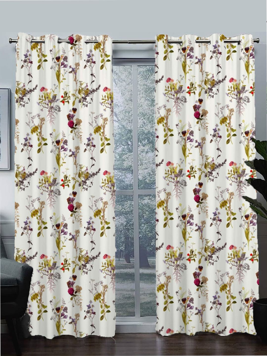 

Tasseled Home 2 Pcs White & Green Floral Cotton Room Darkening Door Curtain