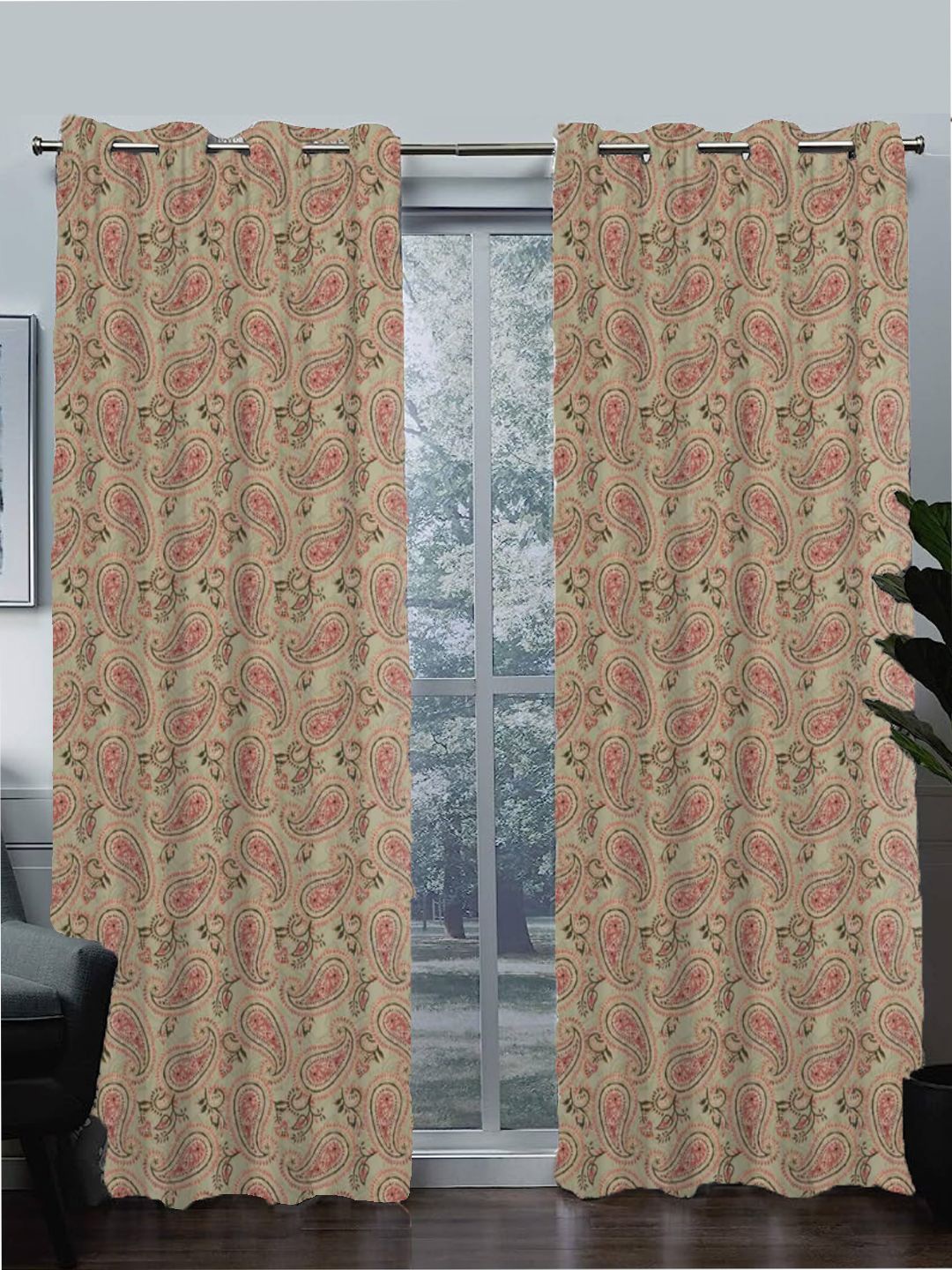 

Tasseled Home Brown & Pink Ethnic Motifs Cotton Room Darkening Door Curtain