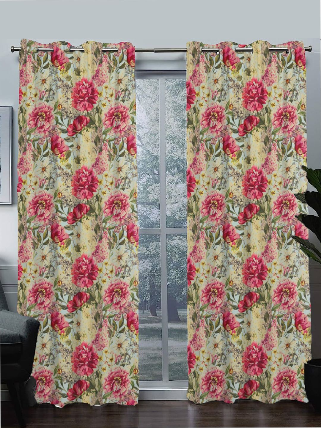 

Tasseled Home 2 Pcs Yellow & Red Floral Cotton Room Darkening Door Curtain