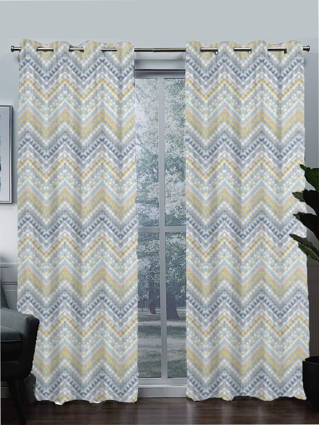 

Tasseled Home Blue & White Geometric Cotton Room Darkening Door Curtain