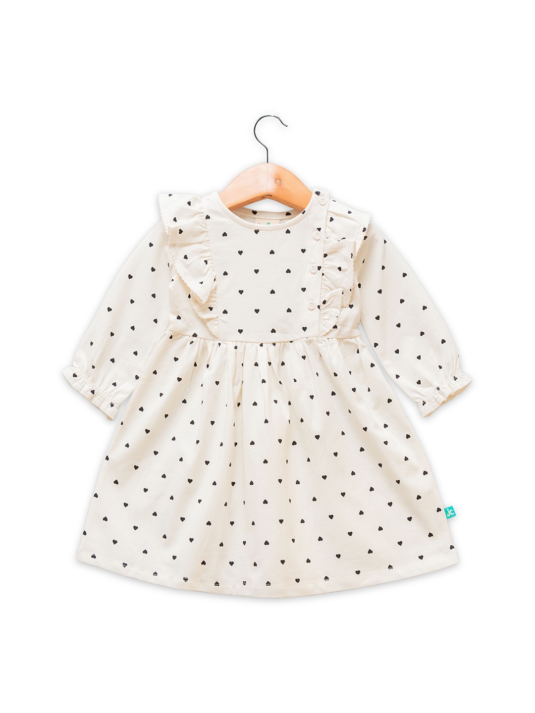 

JusCubs Girls Polka Dots Printed Gathered Or Pleated Cotton A Line Dress, White