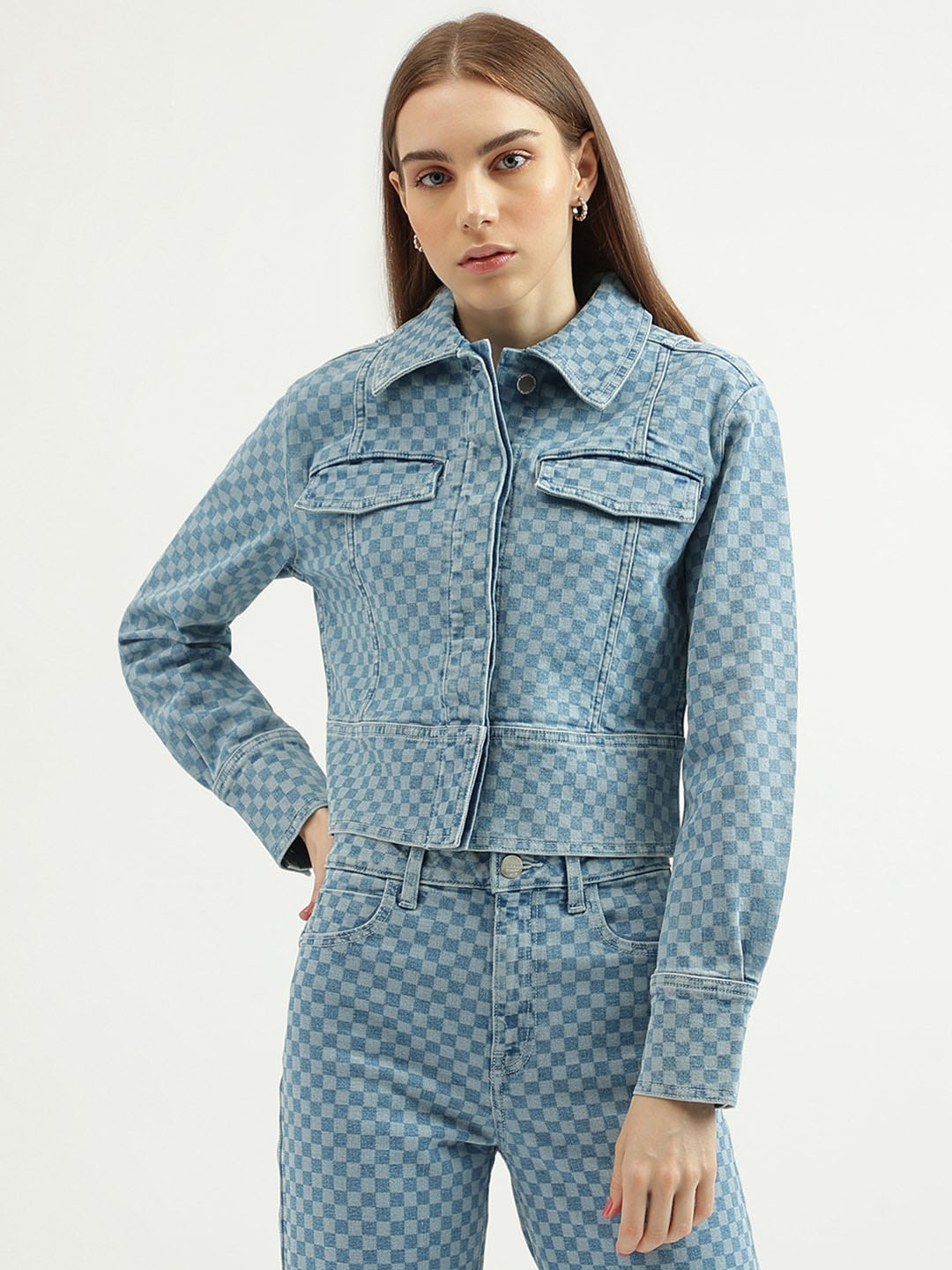 

United Colors of Benetton Checked Denim Jacket, Blue