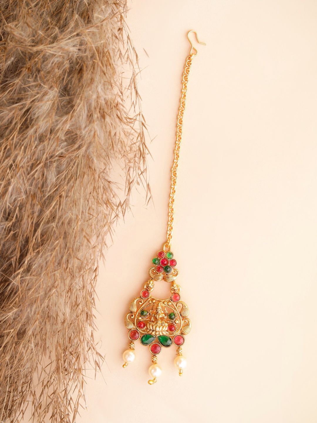

AccessHer Gold-Plated Stone-Studded & Beaded Temple Maang Tikka