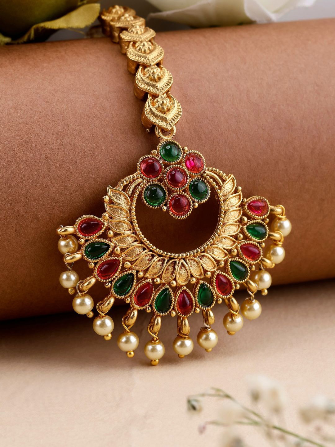 

AccessHer Gold-Plated Stone-Studded Antique Maang Tika