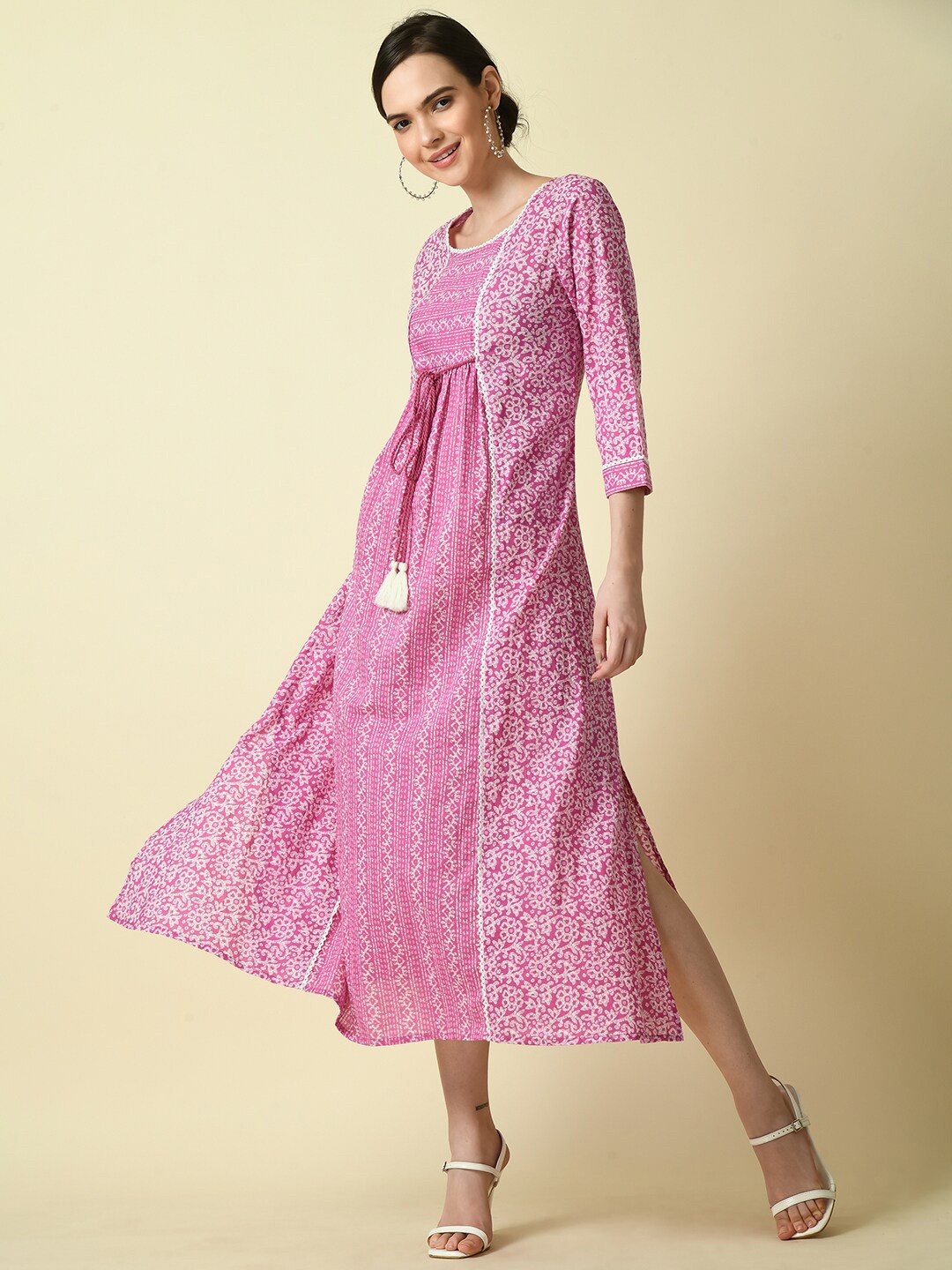 

Myshka Print A-Line Midi Dress, Pink