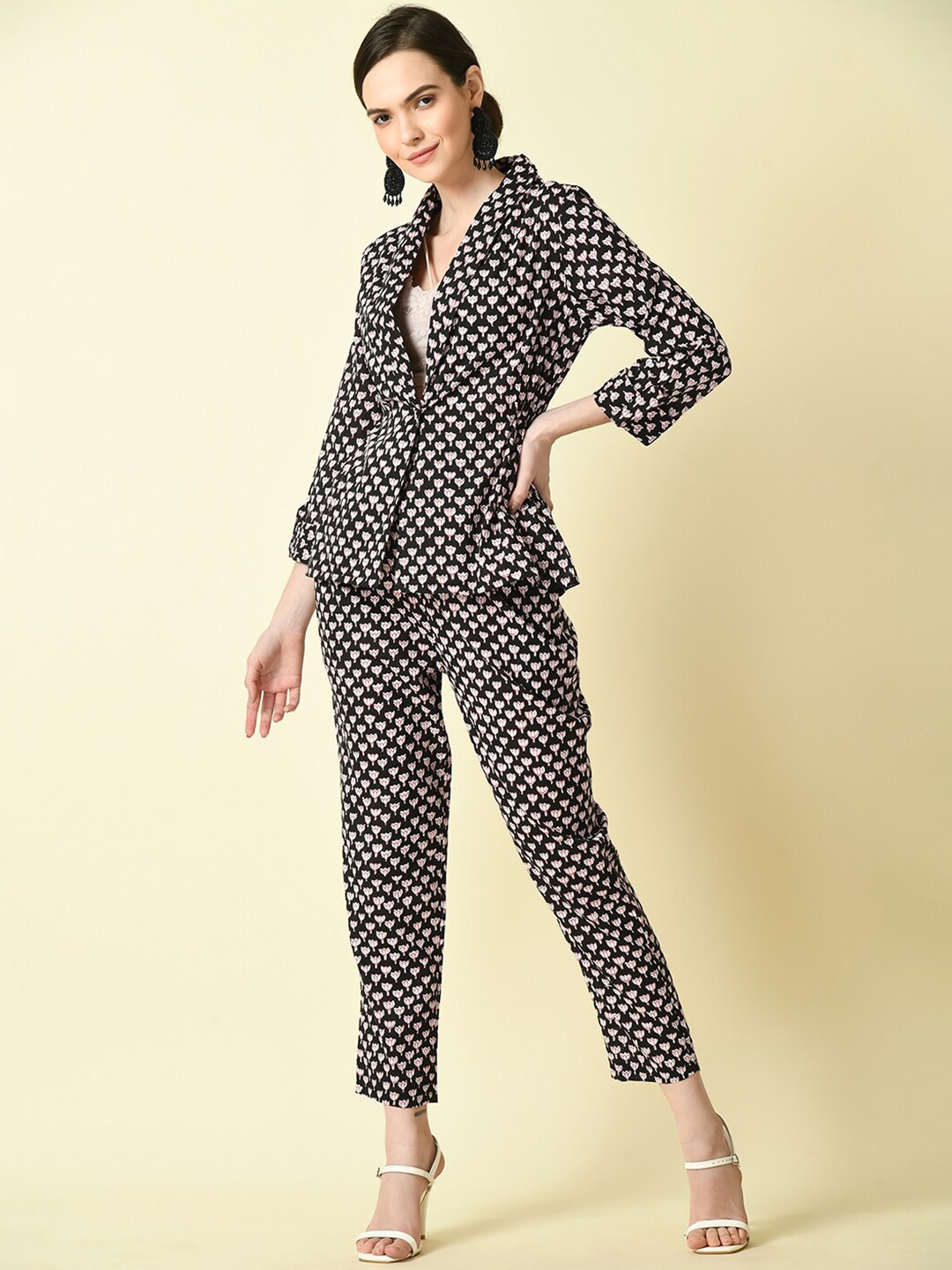 

Myshka Printed Pure Cotton Coat & Trousers, Black