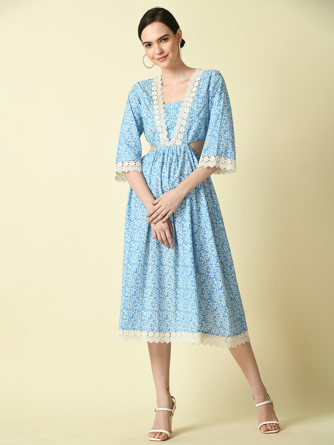 

Myshka Ethnic Motifs Print A-Line Midi Dress, Blue