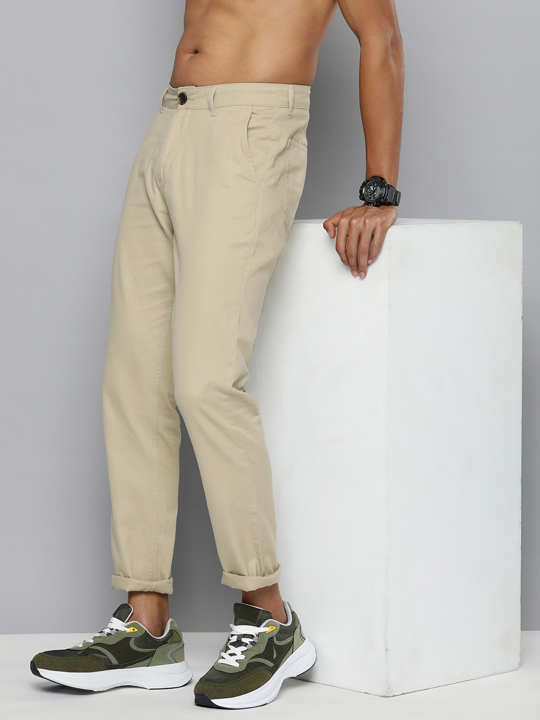 

R.Code by The Roadster Life Co. Men Pure Cotton Chinos Trousers, Beige