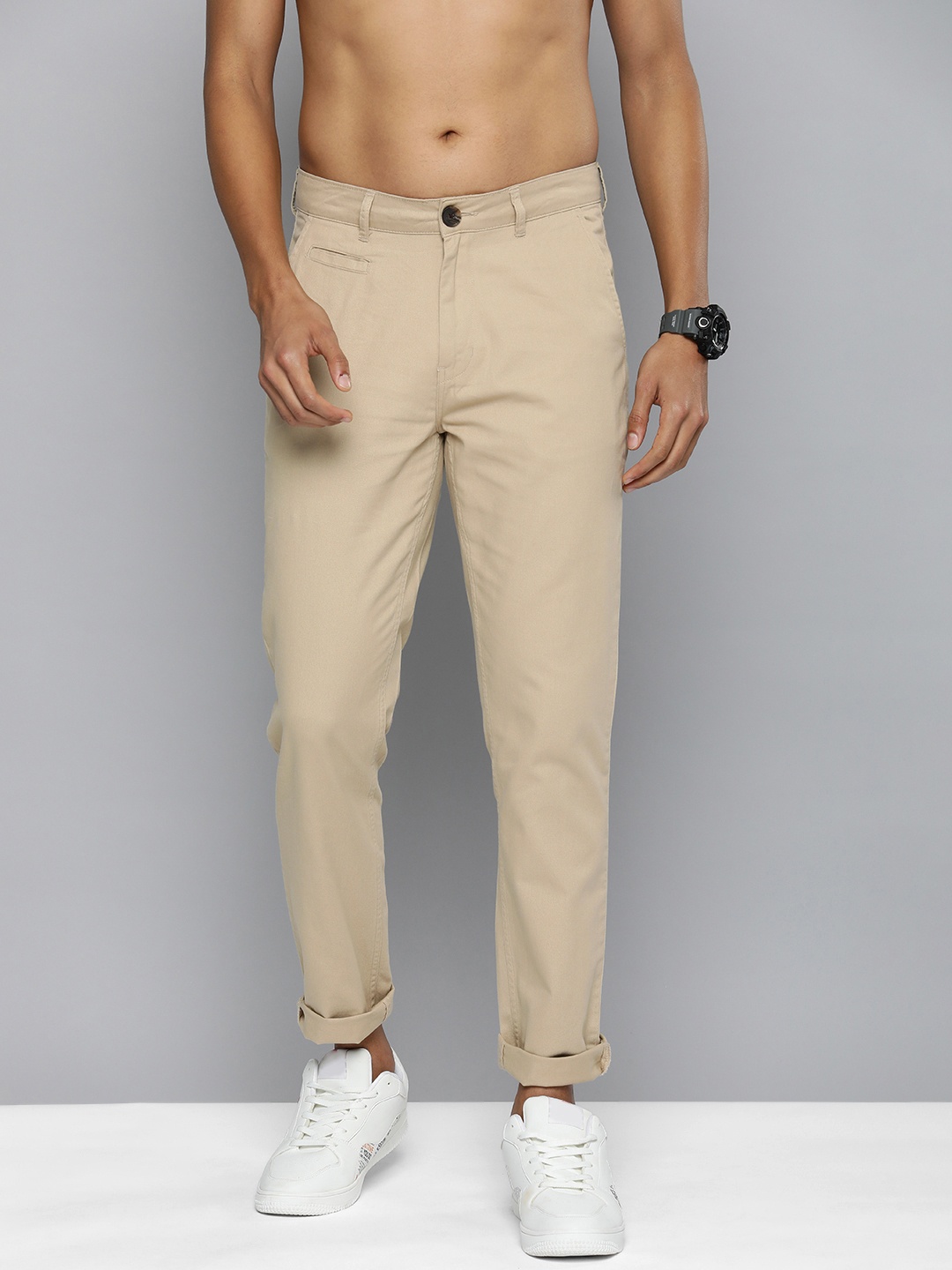 

R.Code by The Roadster Life Co. Men Mid-Rise Pure Cotton Chinos, Beige