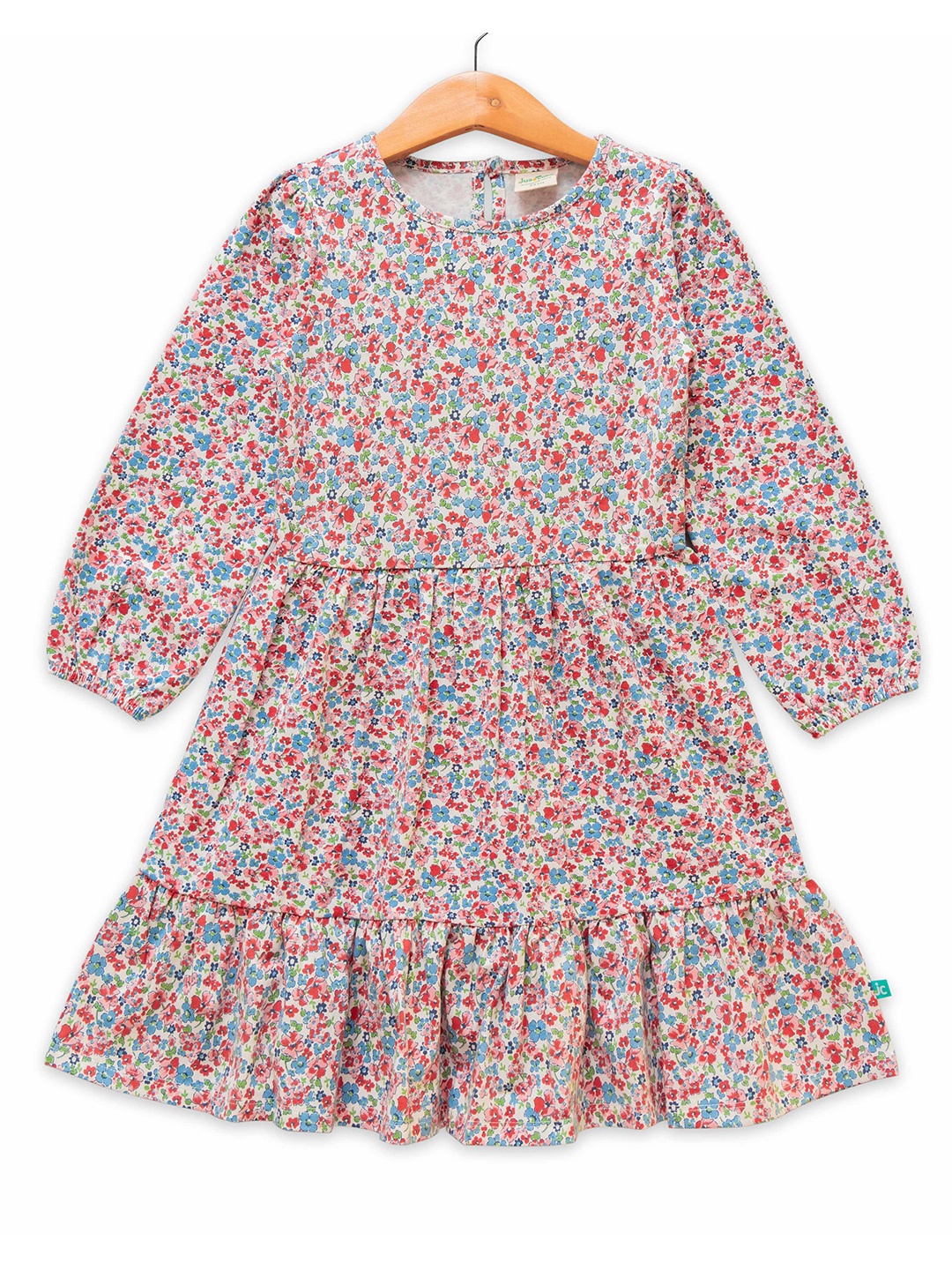 

JusCubs Girls Floral Printed Gathered Or Pleated Cotton A Line Dress, Pink