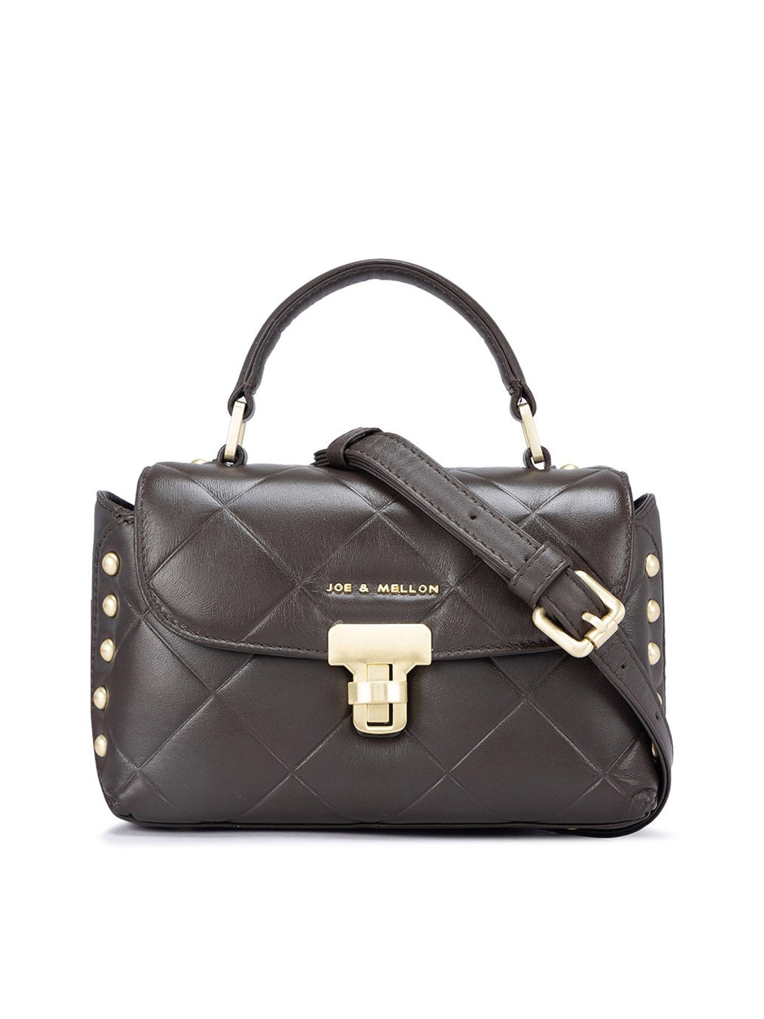 

Joe & Mellon Leather Structured Satchel with Quilted, Brown