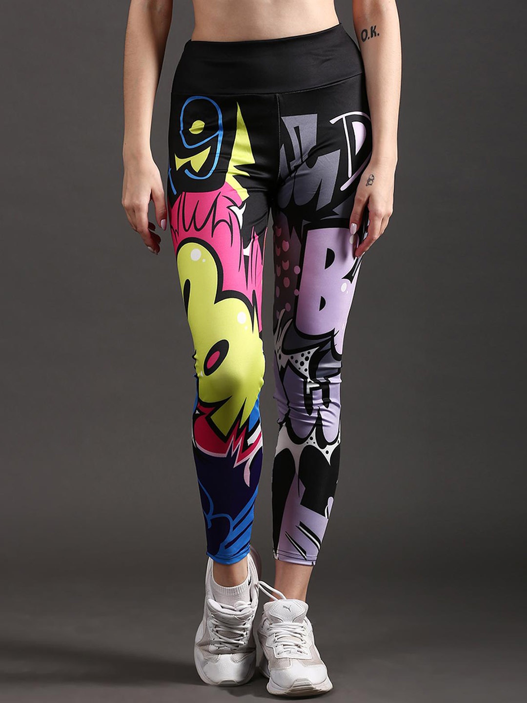 

The Dance Bible Printed Rapid Dry Soft High Waist Gym Tights, Black