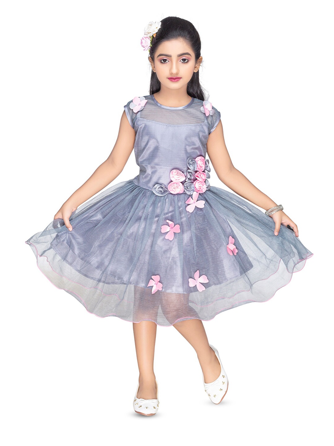 

BAESD Girls Net Bow Detail Fit & Flare Dress, Grey