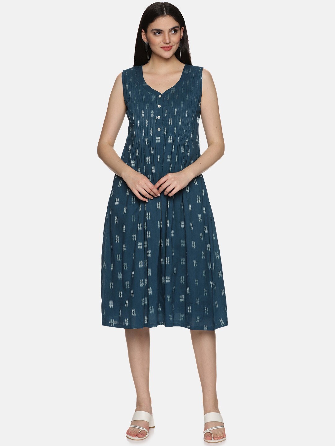 

JAIPURIBANNO Print Jacquard A-Line Dress, Blue
