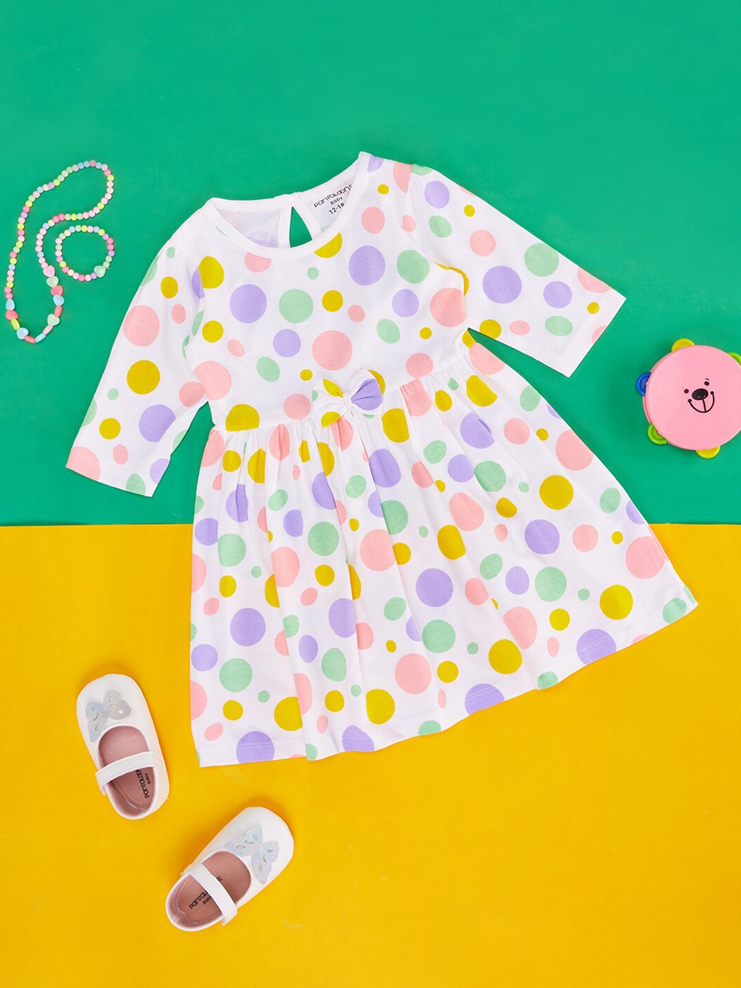 

Pantaloons Baby Girls Polka Dot Printed Cotton Fit & Flare Dress, White