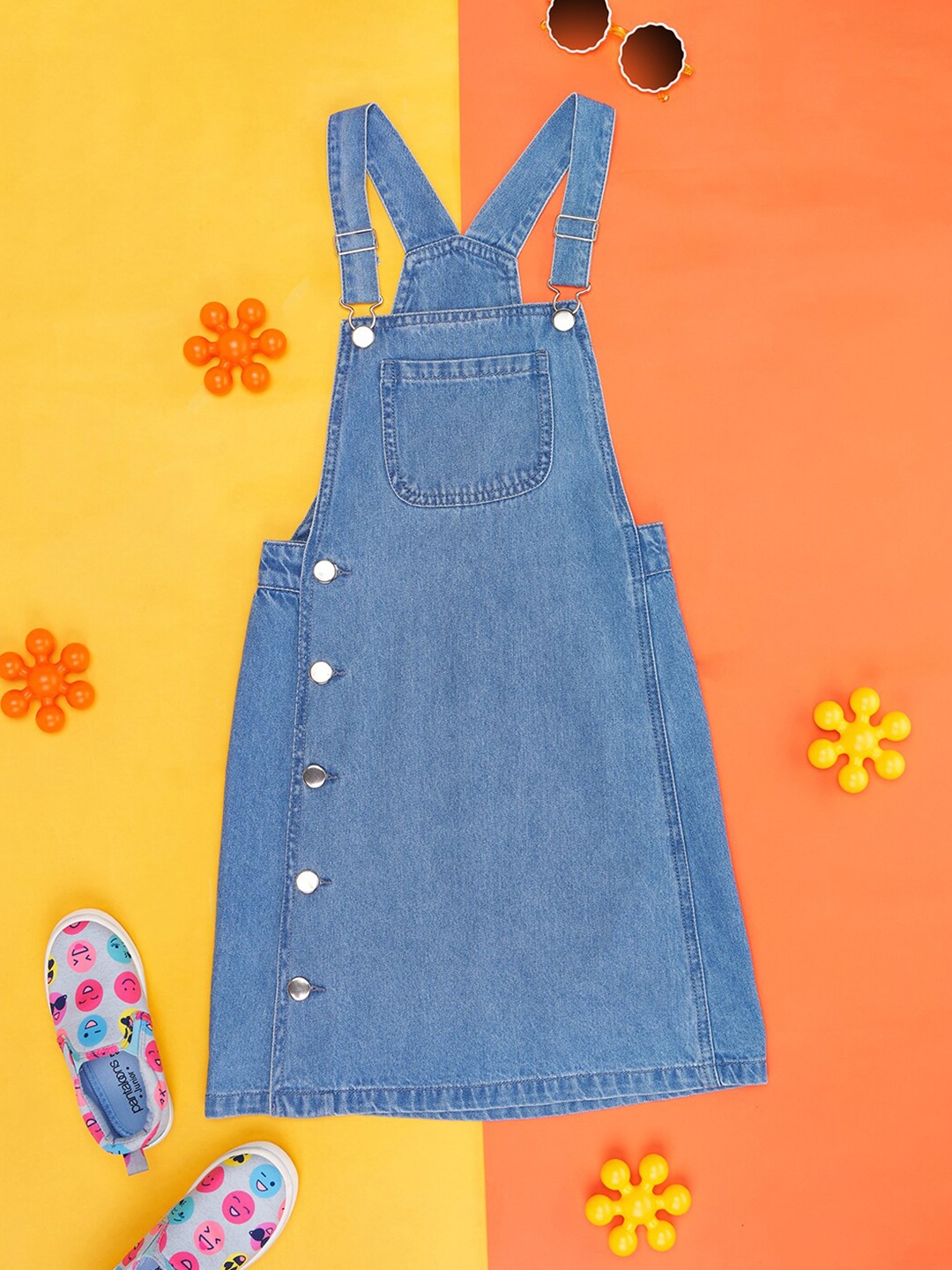 

Pantaloons Junior Girls Shoulder Straps Cotton Pinafore Dress, Blue